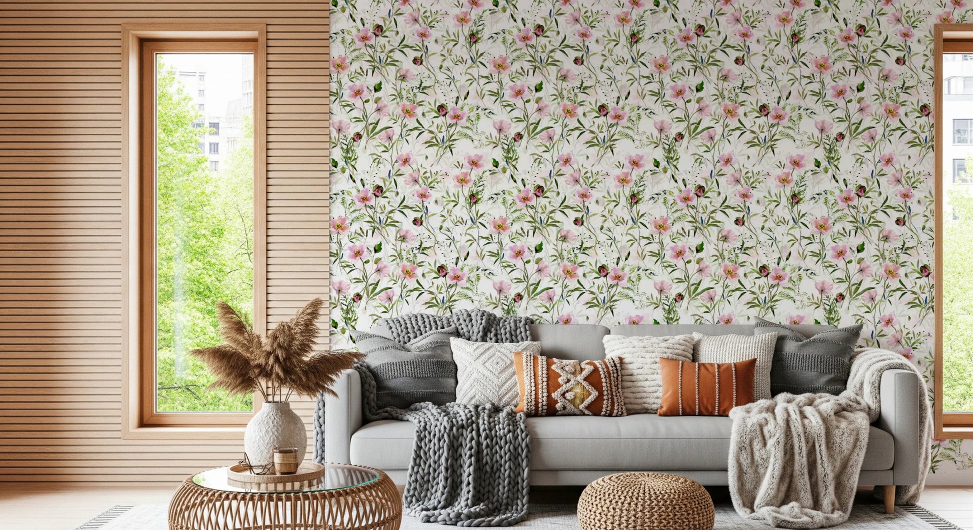 Floral art wallpaper with pastel tones