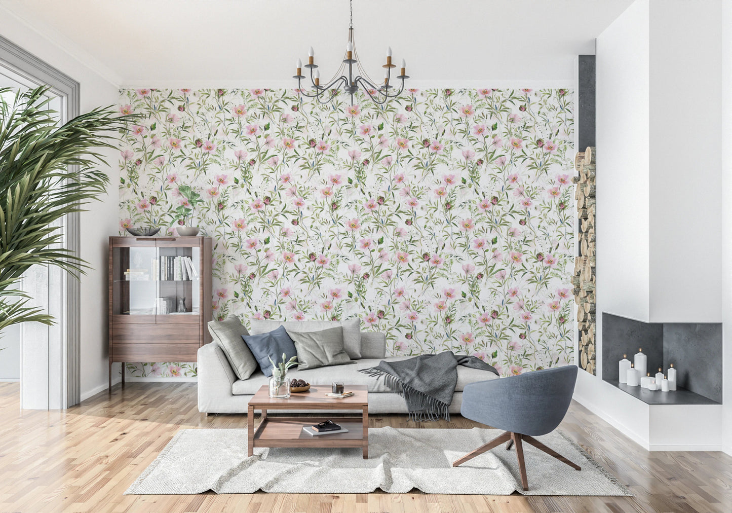 Blush Floral Dream wallpaper close view