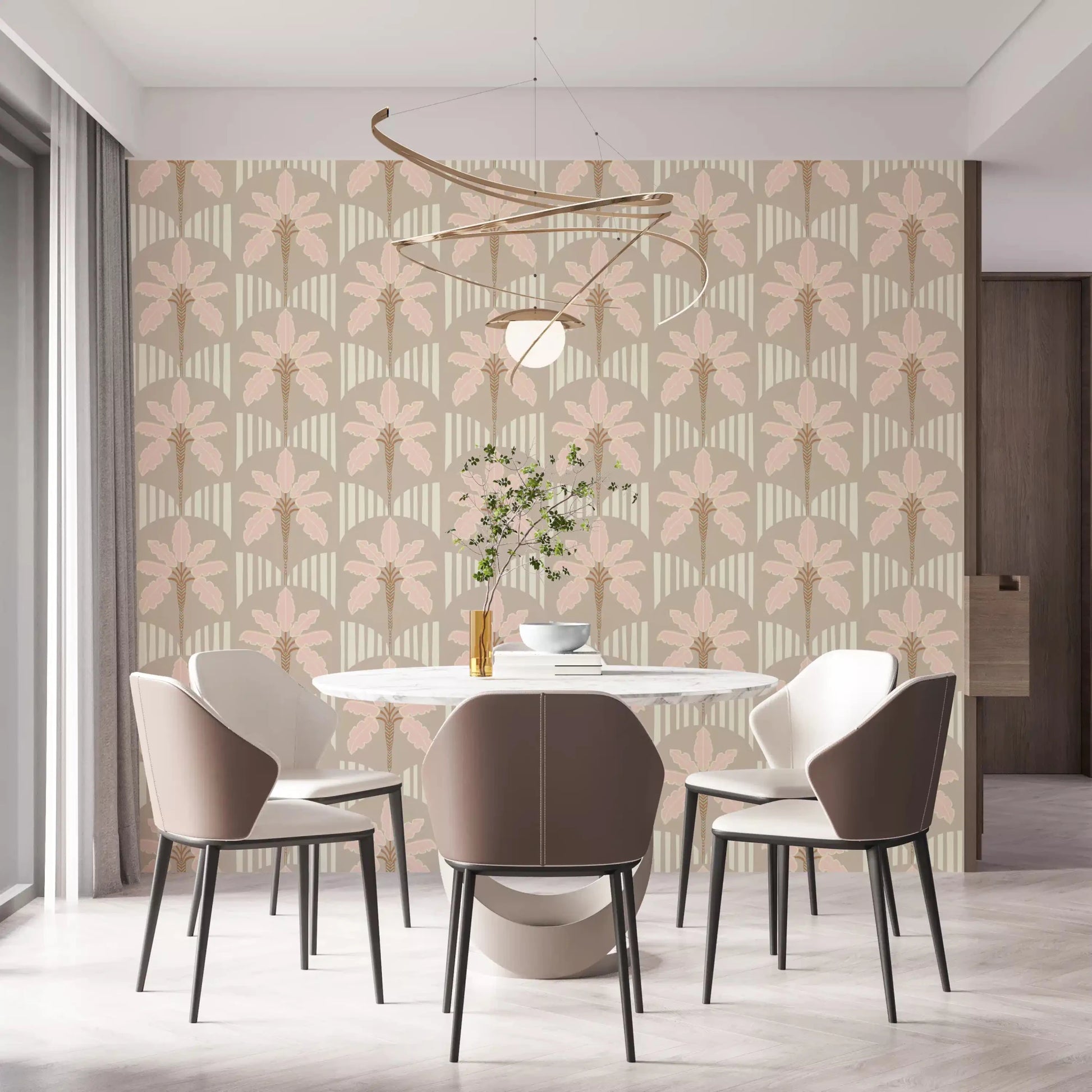 Blush Fronds & Stripes Wallpaper⁠