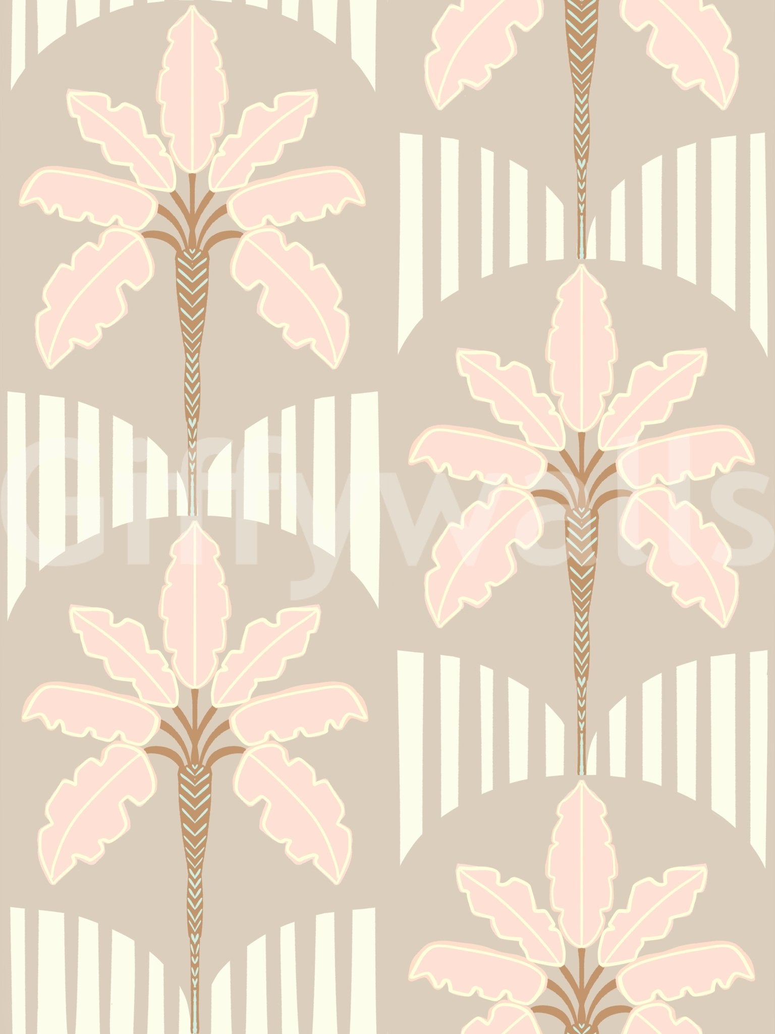 Blush Fronds & Stripes Wallpaper⁠