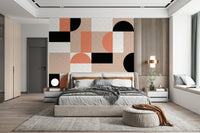 The soft pink and gold tones of the Blush Geometry Wall Mural pattern.