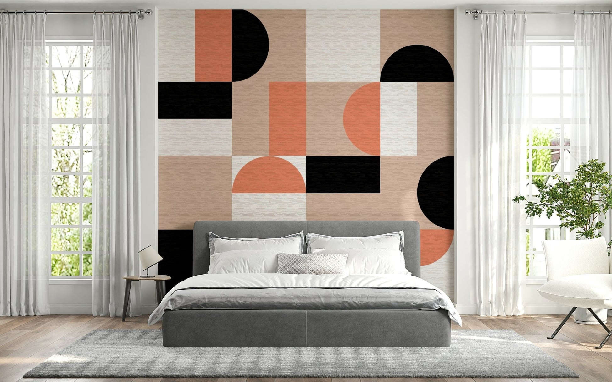 Abstract geometric pattern, Blush Geometry Wall Mural design detail.