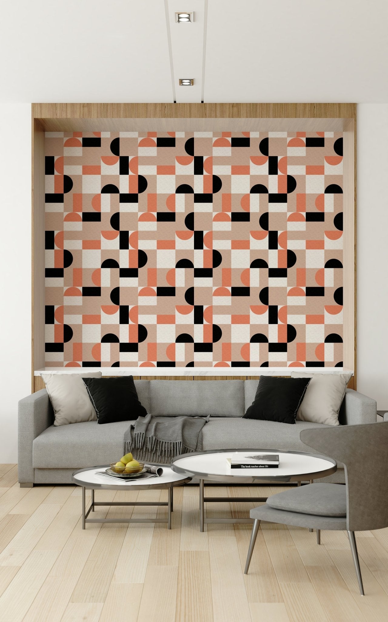 Mid-century modern geometric wall design.