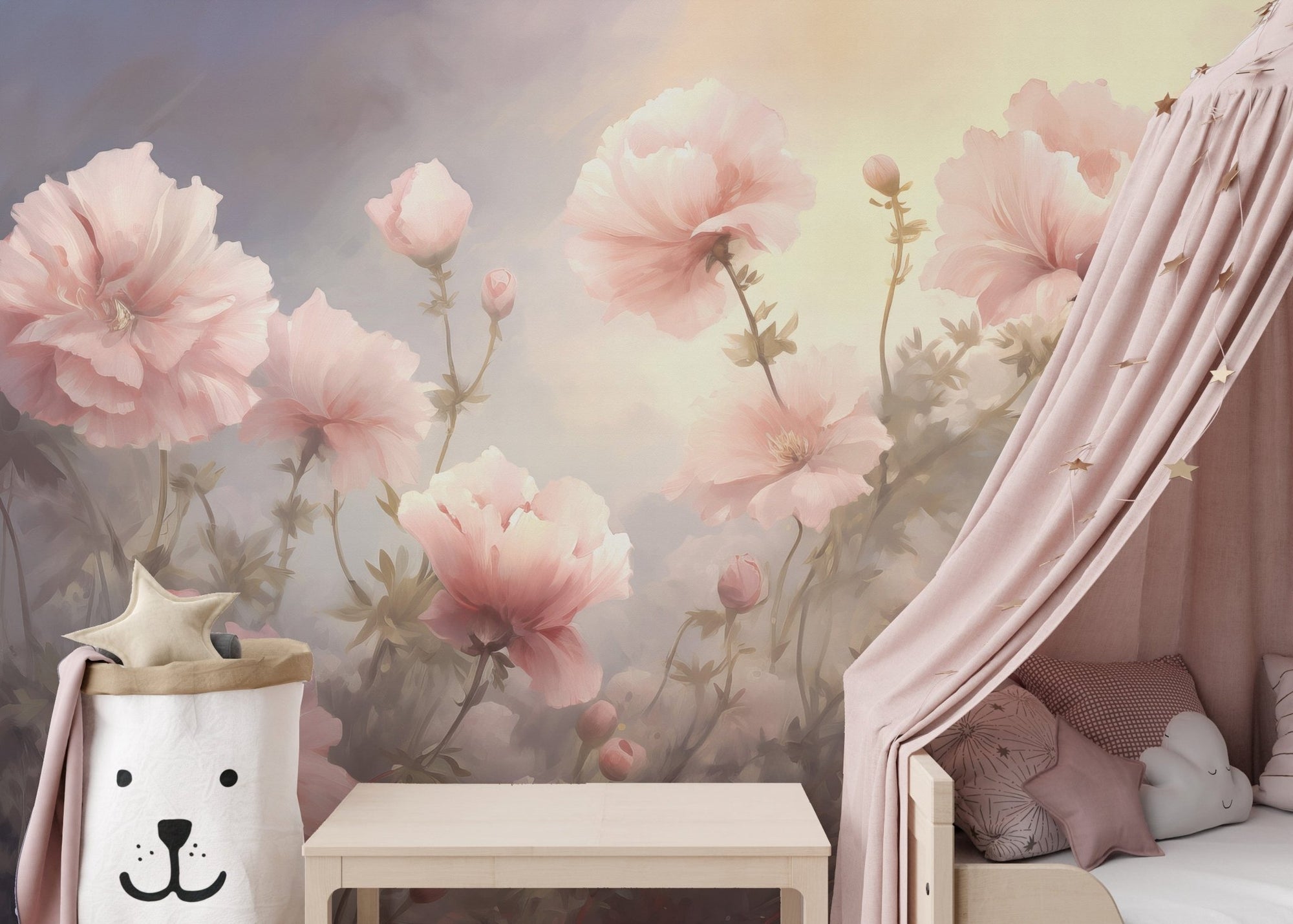 Godetia pink flower wallpaper mural for a soft, romantic ambiance. DTIL34