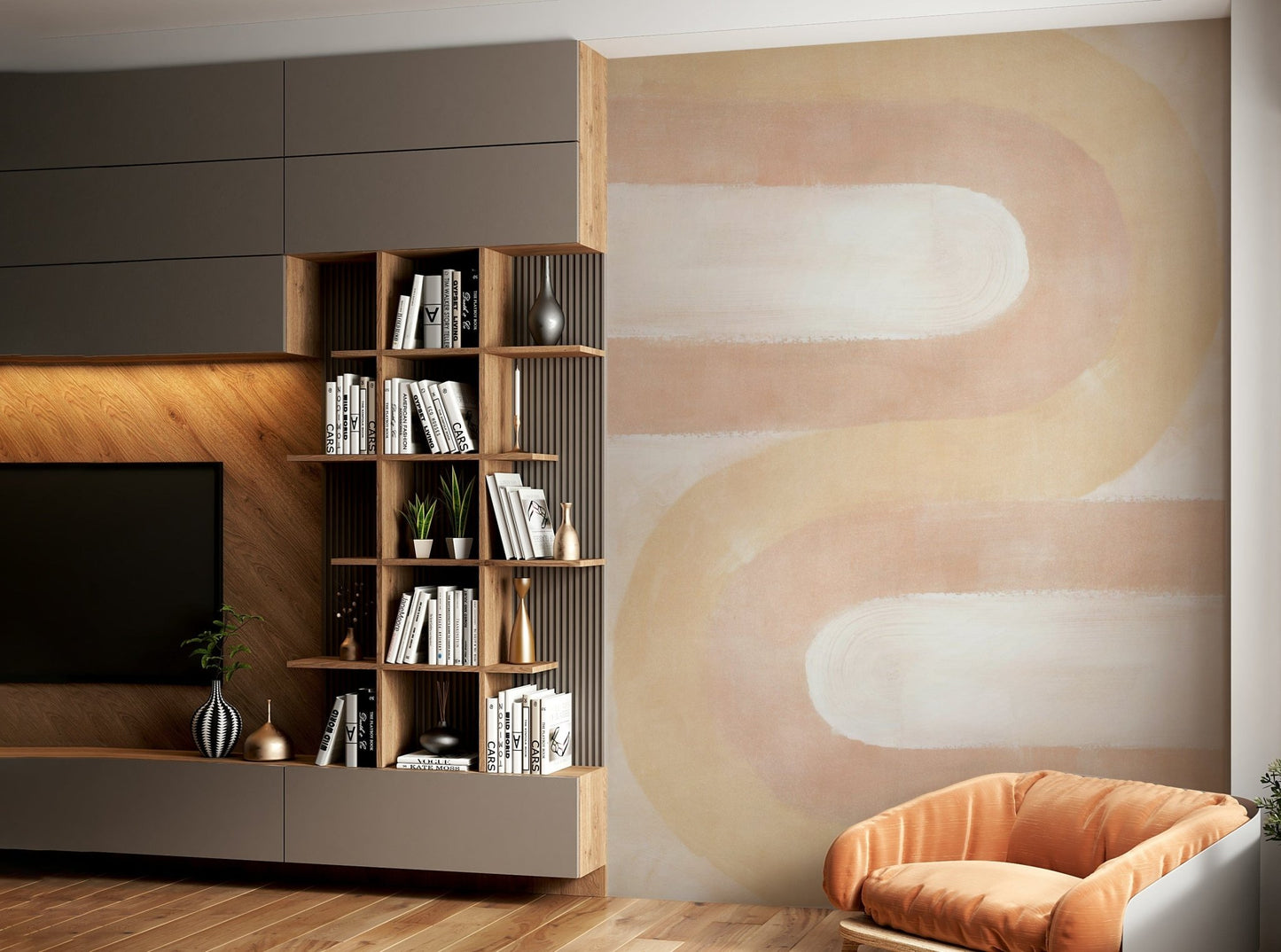 Blush pink curved arch wall design

