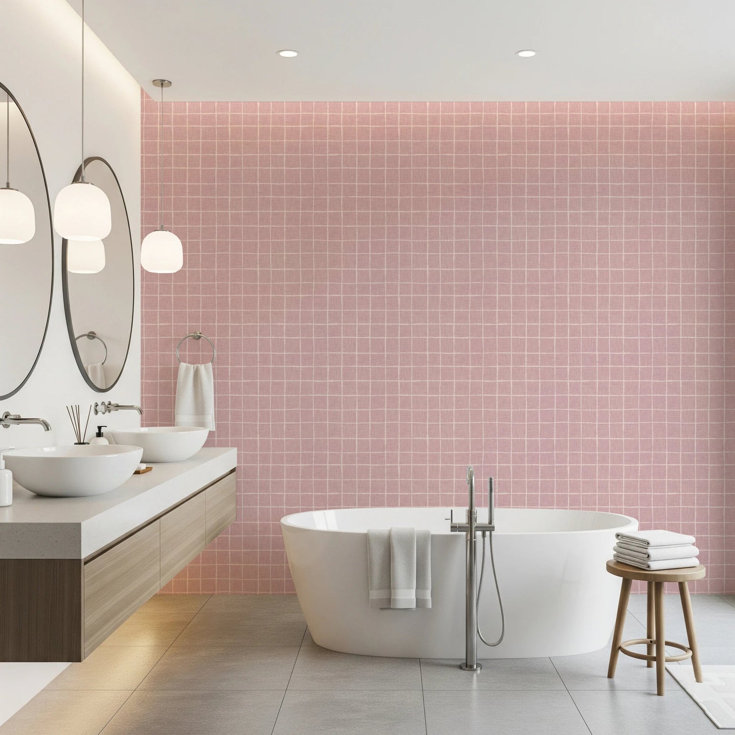 Chic blush pink linen look grid pattern detail.