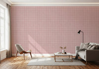 Minimalist pink linen weave grid wall covering.