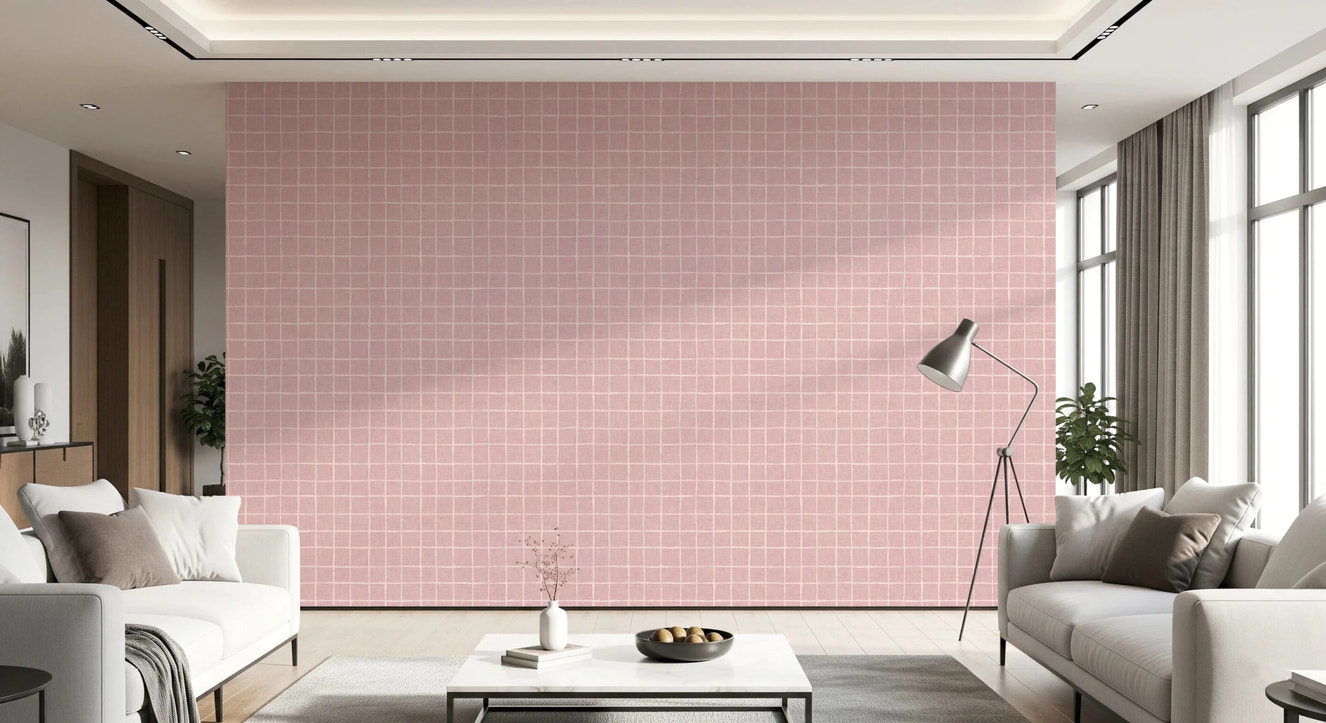 Soft pink linen grid pattern on a plain background.