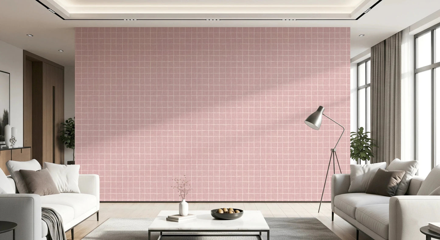Soft pink linen grid pattern on a plain background.