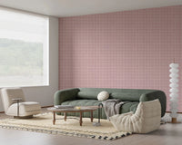 Aesthetic pink linen grid wallpaper with matte finish.