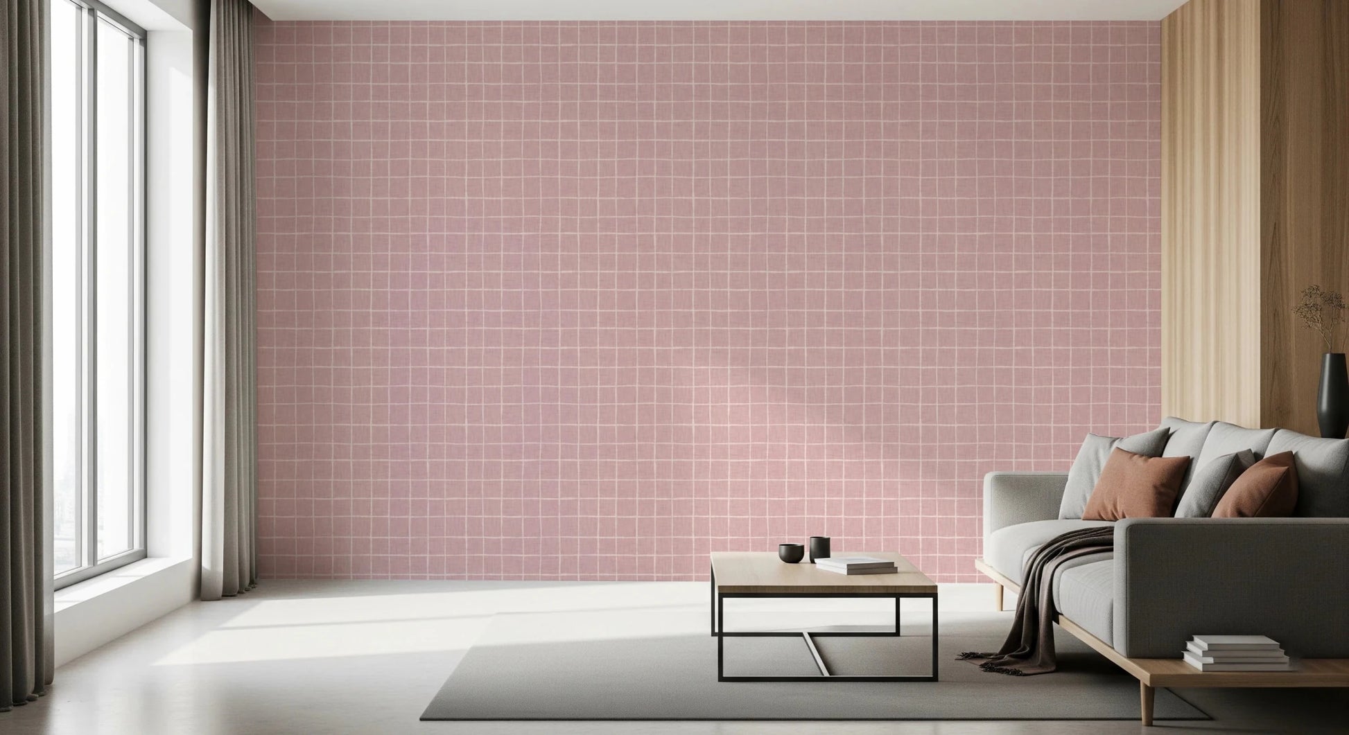 Light pink fabric effect grid pattern wallpaper.