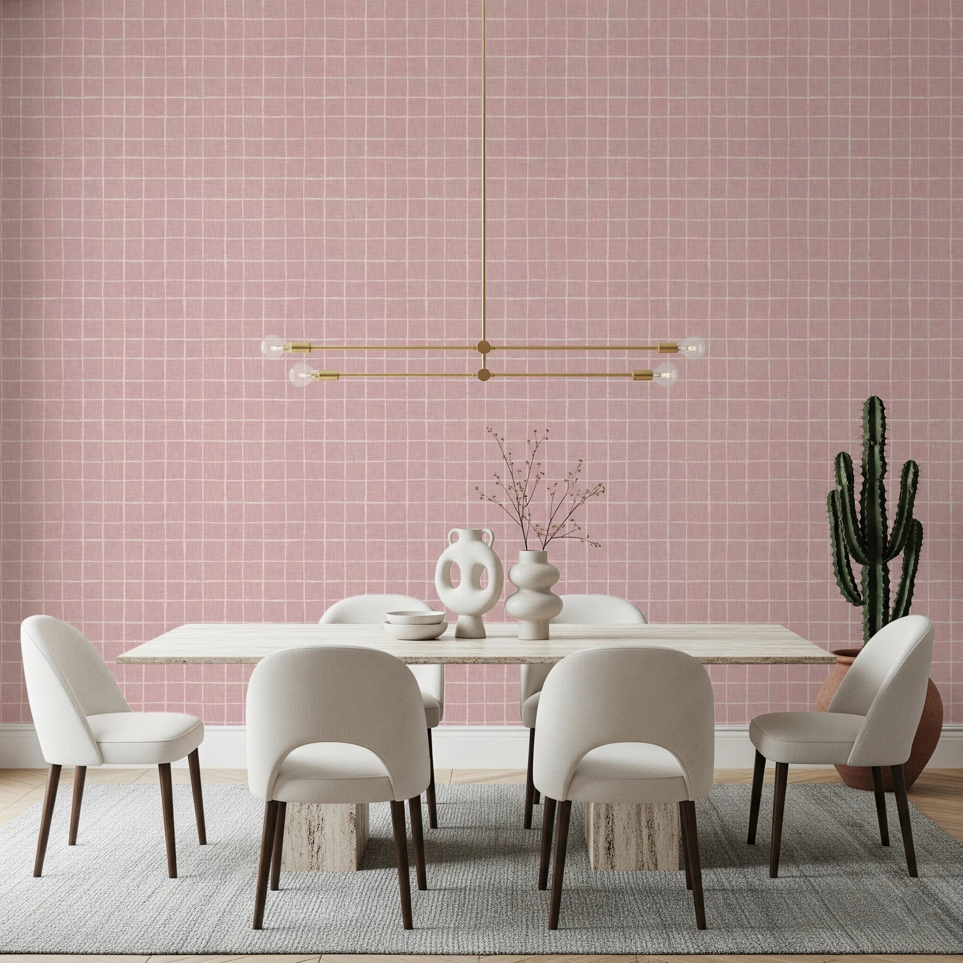 Pale rose linen grid design with subtle lines.