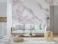 Applying the Blush Marble Elegance peel and stick wallpaper.