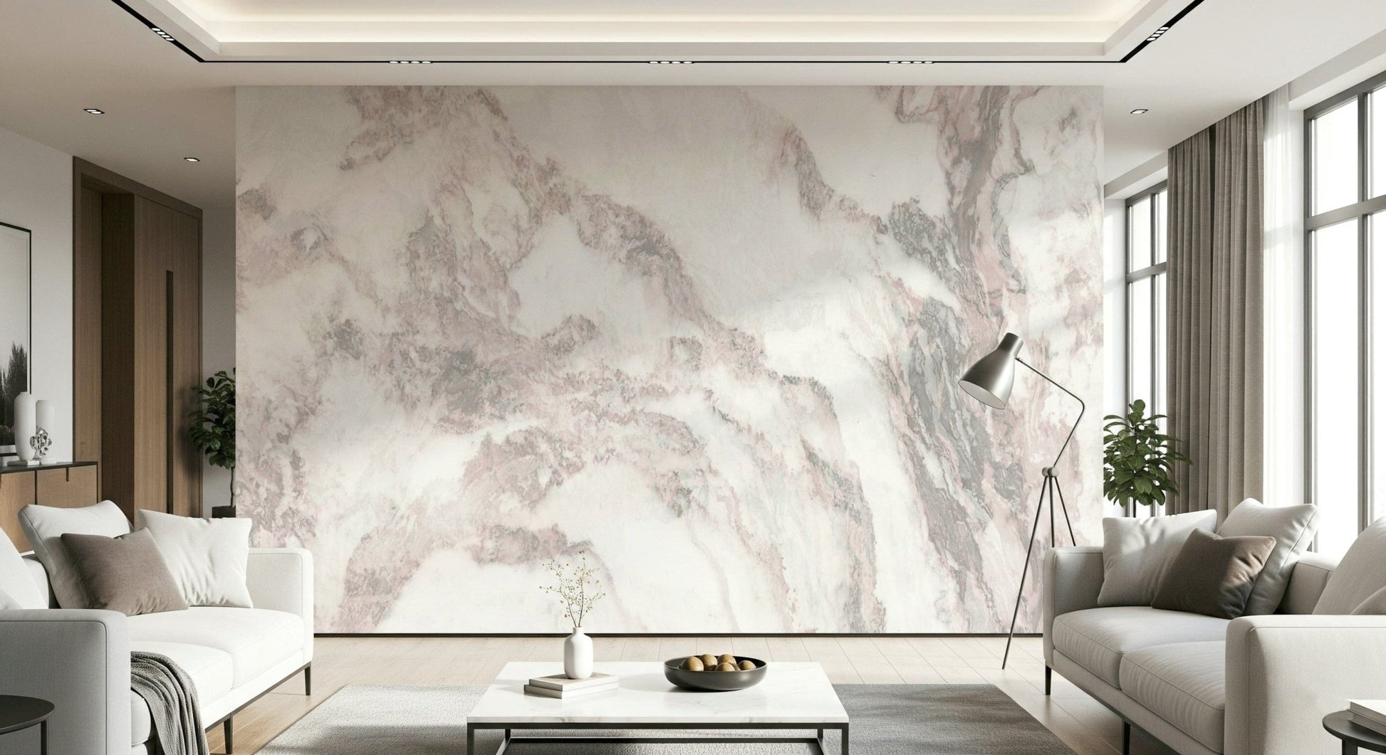 Detail shot of the Blush Marble Elegance wallpaper texture.