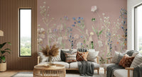 Bedroom feature wall with the Blush Meadow Blooms Wall Mural.