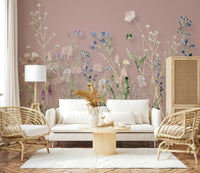 Peaceful office space using Blush Meadow Blooms Wall Mural design.