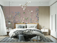 White and pink flower buds on the Blush Meadow Blooms Wall Mural.