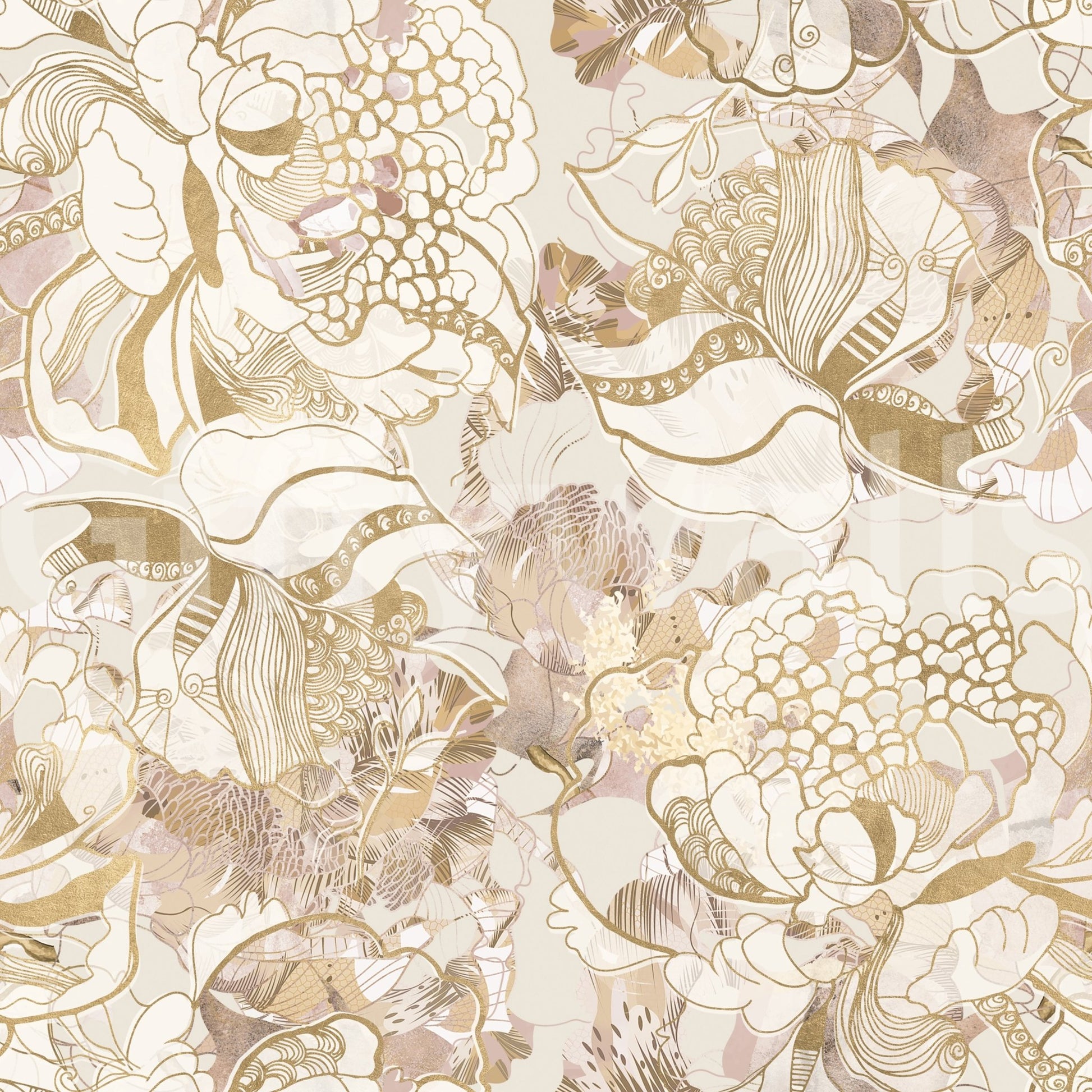 Calm surface created by Blush Neutral Peony wallpaper and floral shapes