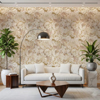 Hallway finished in Blush Neutral Peony wallpaper with leafy floral repeat