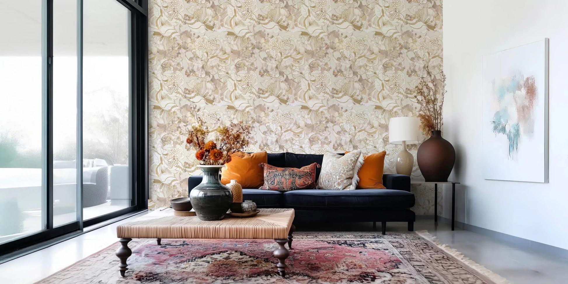 Delicate Blush Neutral Peony wallpaper in a light beige floral design