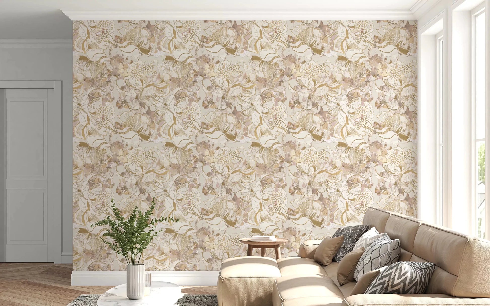 Elegant Blush Neutral Peony wallpaper with gentle bloom arrangement