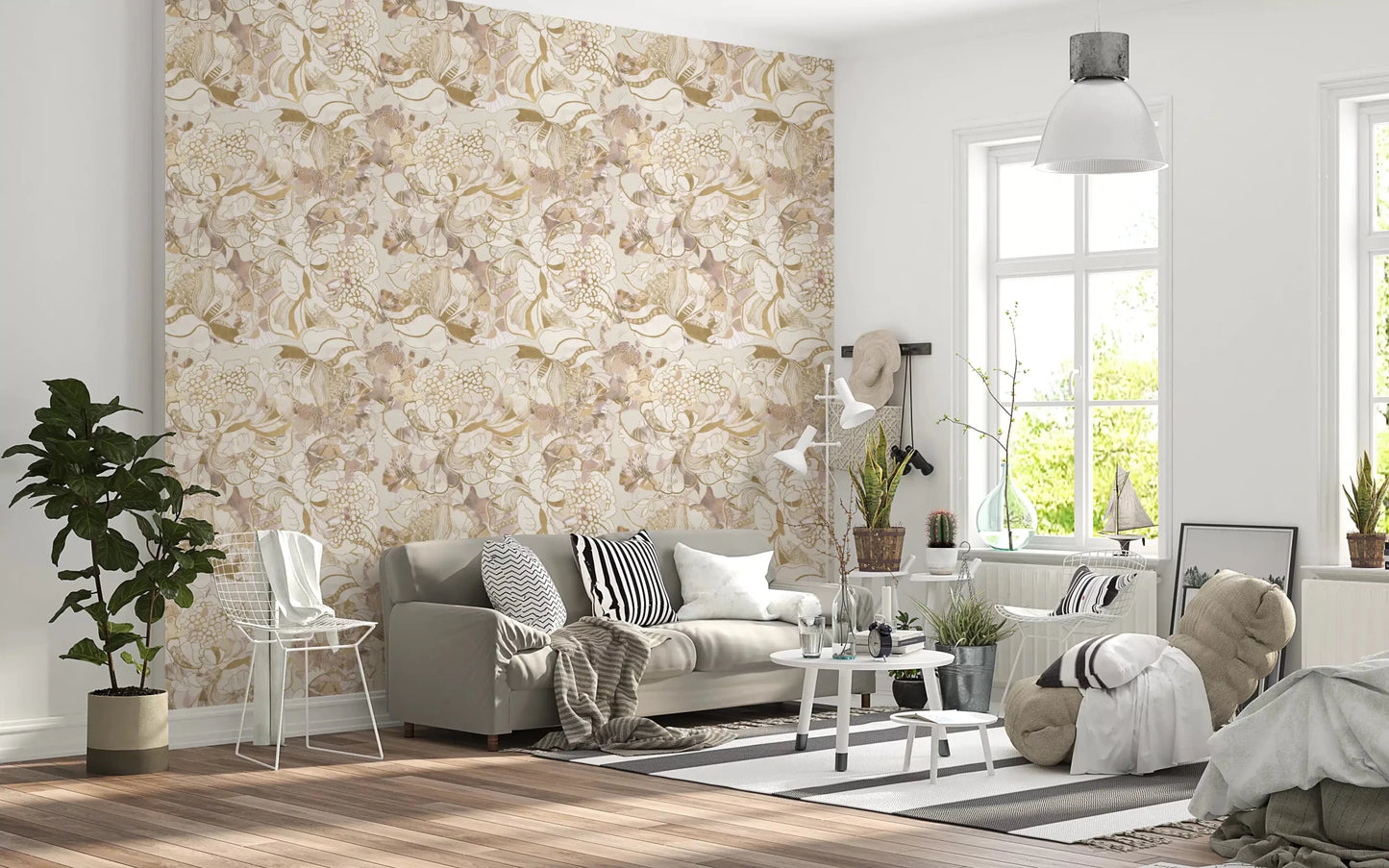 Light botanical Blush Neutral Peony wallpaper with airy petal detail