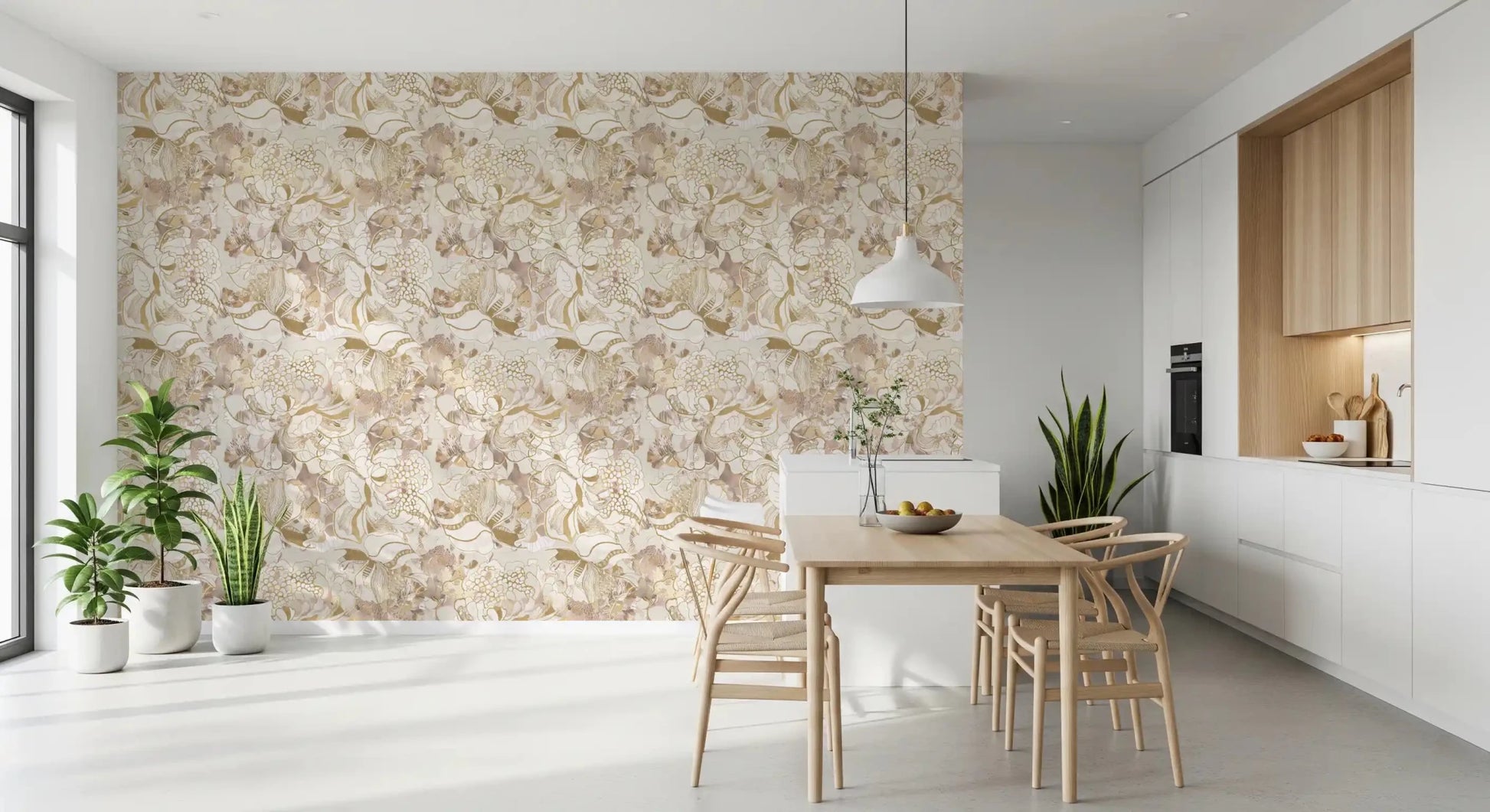 Floral repeat in Blush Neutral Peony wallpaper with soft neutral tones
