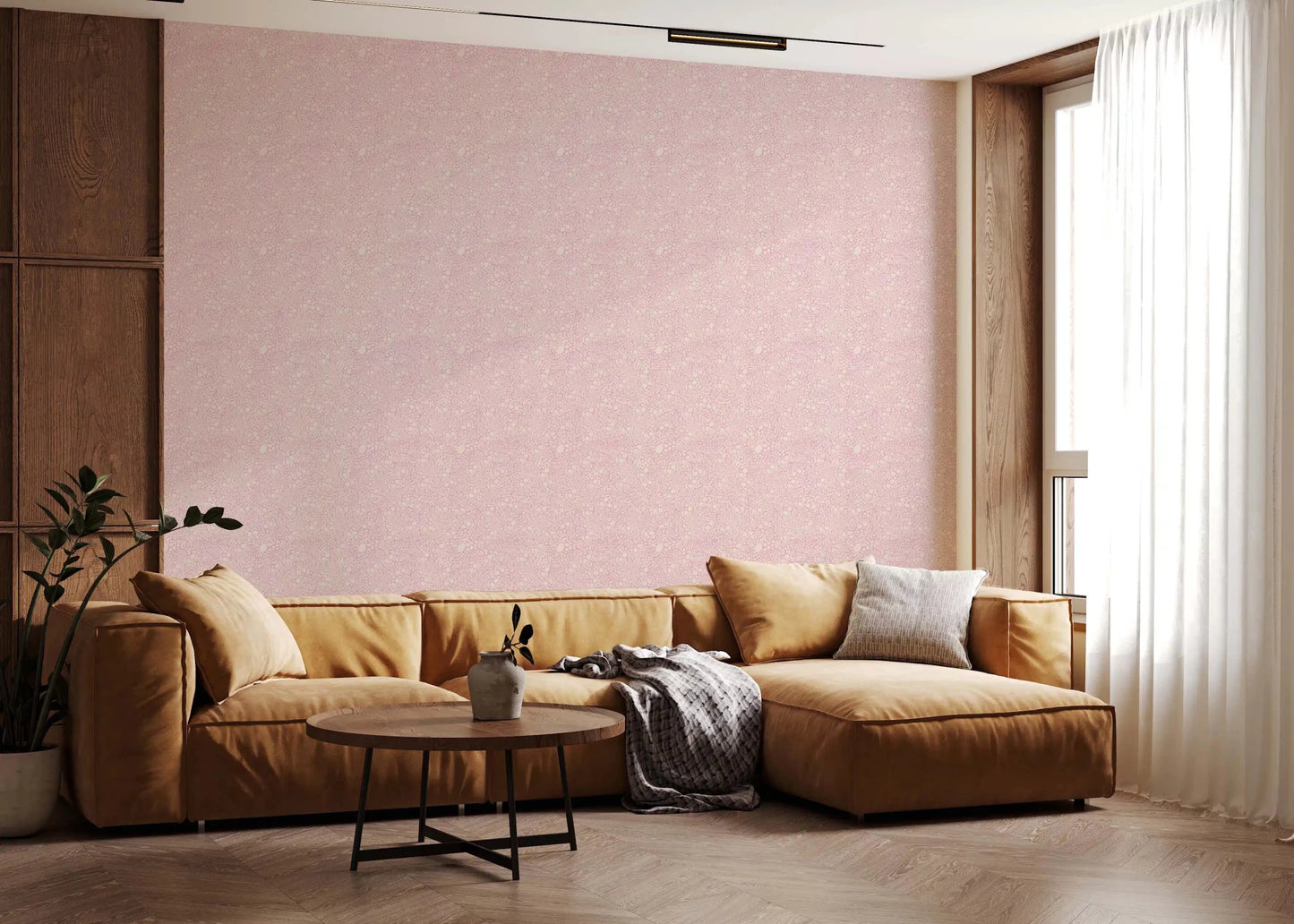 Organic pebble scatter shapes this pastel pink wallpaper across full surface
GD9503