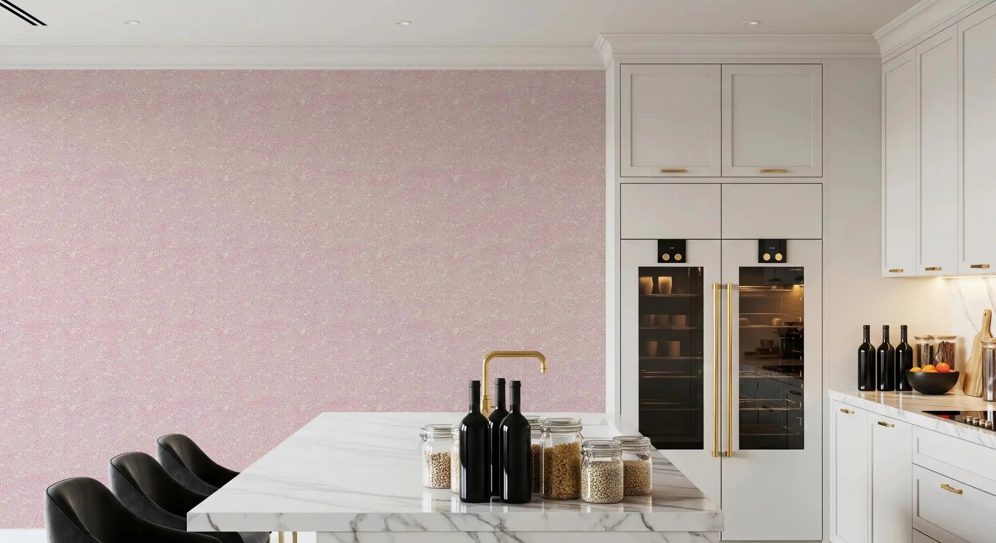 Kitchen and dining shows the soft pink pebble texture wallpaper GD9503