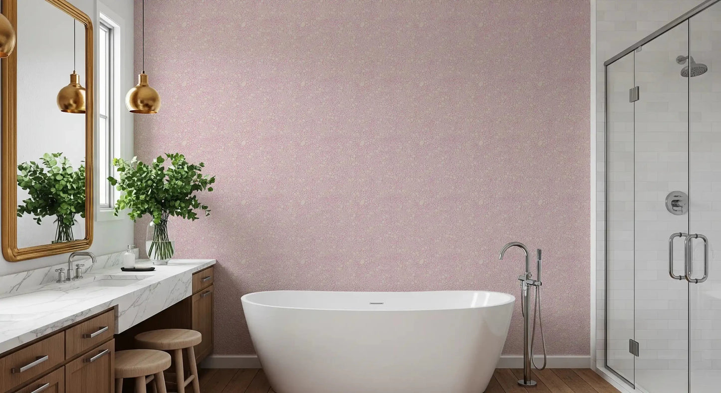 bathroom by the gentle pebble bloom wallpaper in calm pink tones⁠GD9503