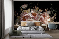 A romantic garden mural on decorative wallpaper.

