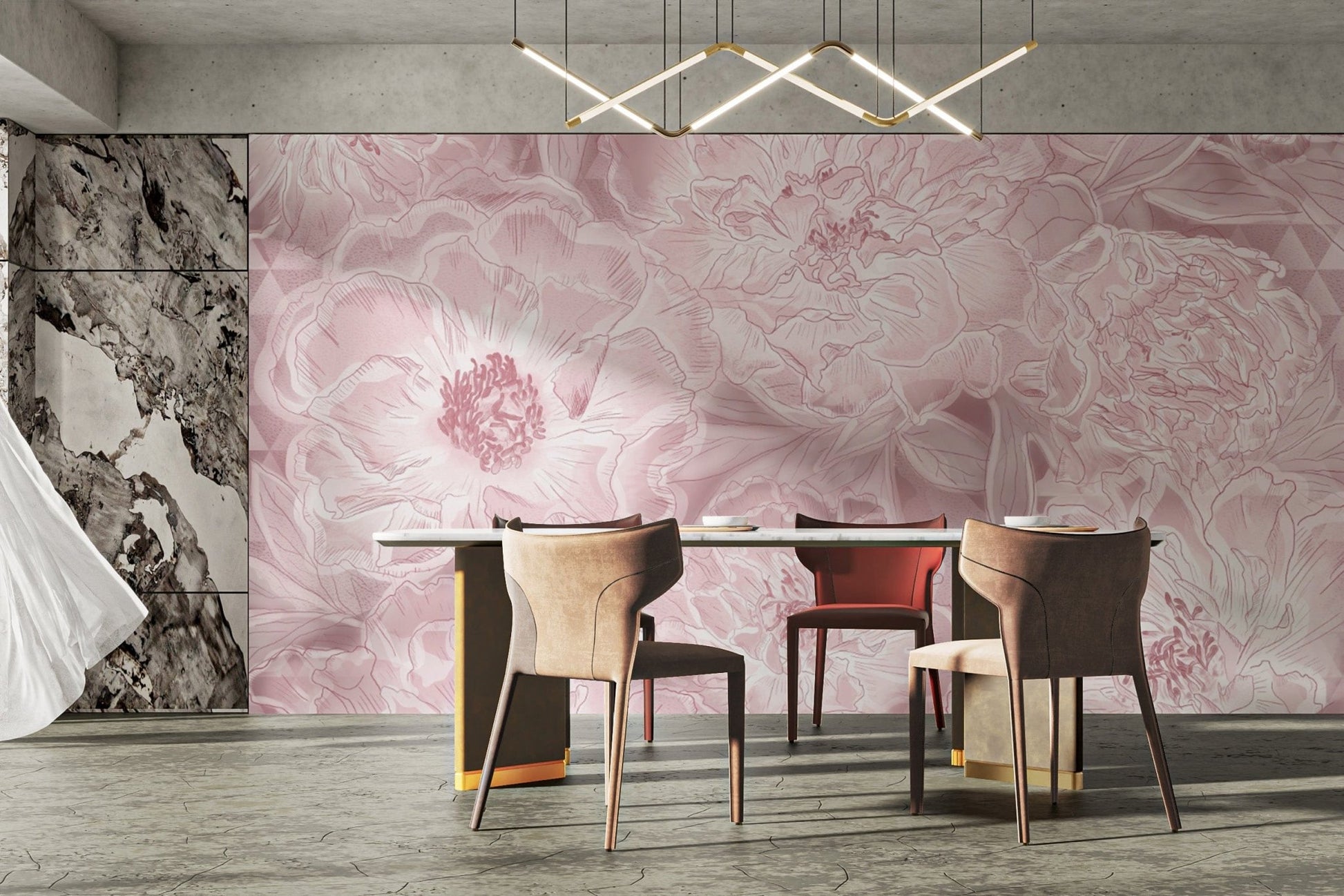 Romantic Peony Pattern Wallpaper Design
