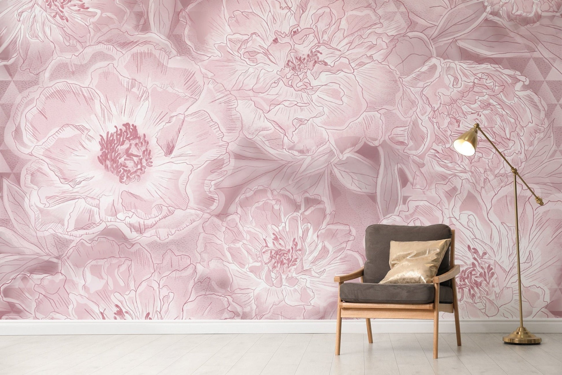Botanical Peony Wall Mural in Pink
