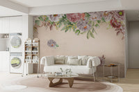 Soft Blush Peony Paradise Mural with florals