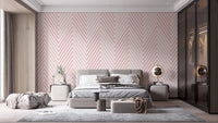 Chevron pink and white geometric wallpaper.