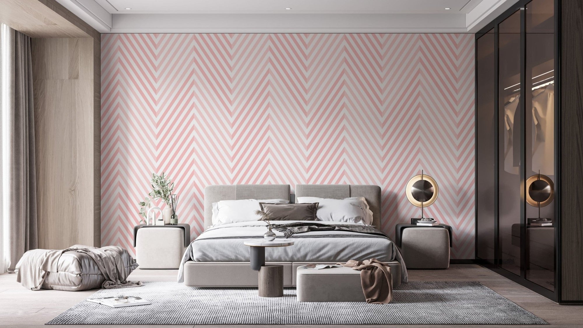 Chevron pink and white geometric wallpaper. A959