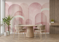 Artistic wall mural in blush pink archway pattern

