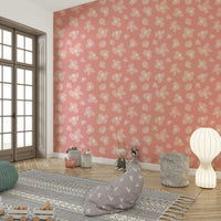 Elegant pink flower wallpaper in a cozy bedroom, GD956