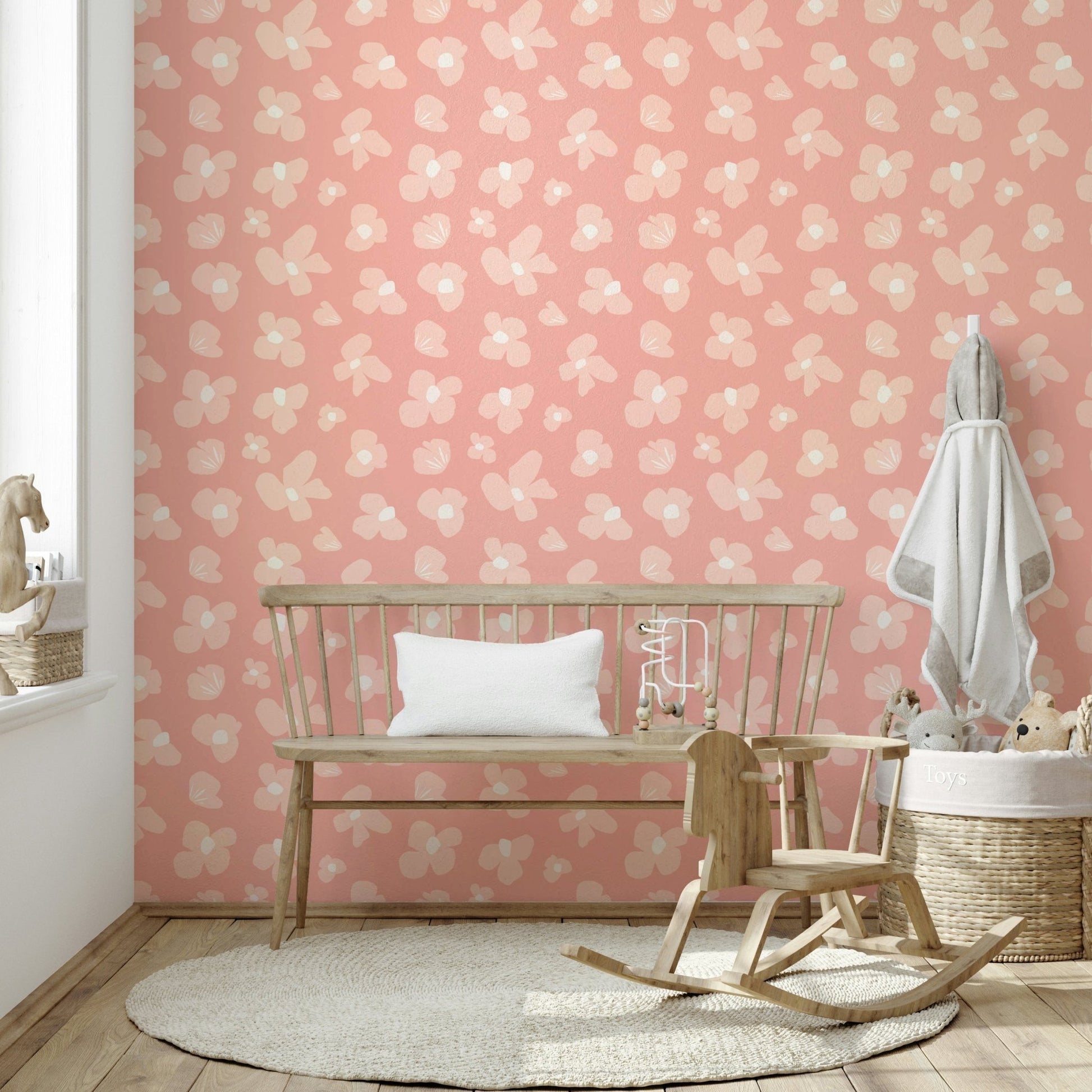 Blush pink flowers on peel and stick wallpaper, GD956