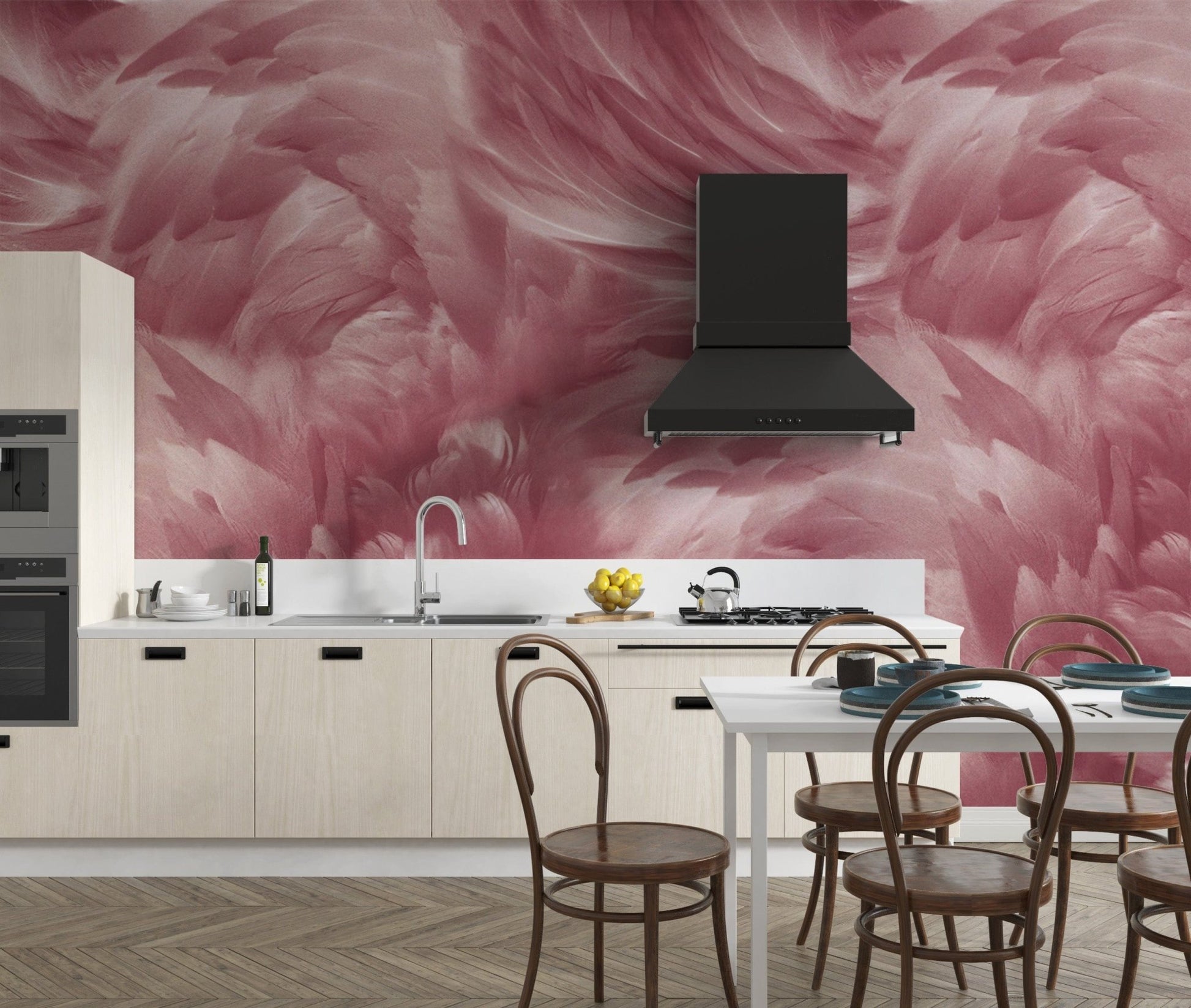 Romantic pink feather pattern mural
