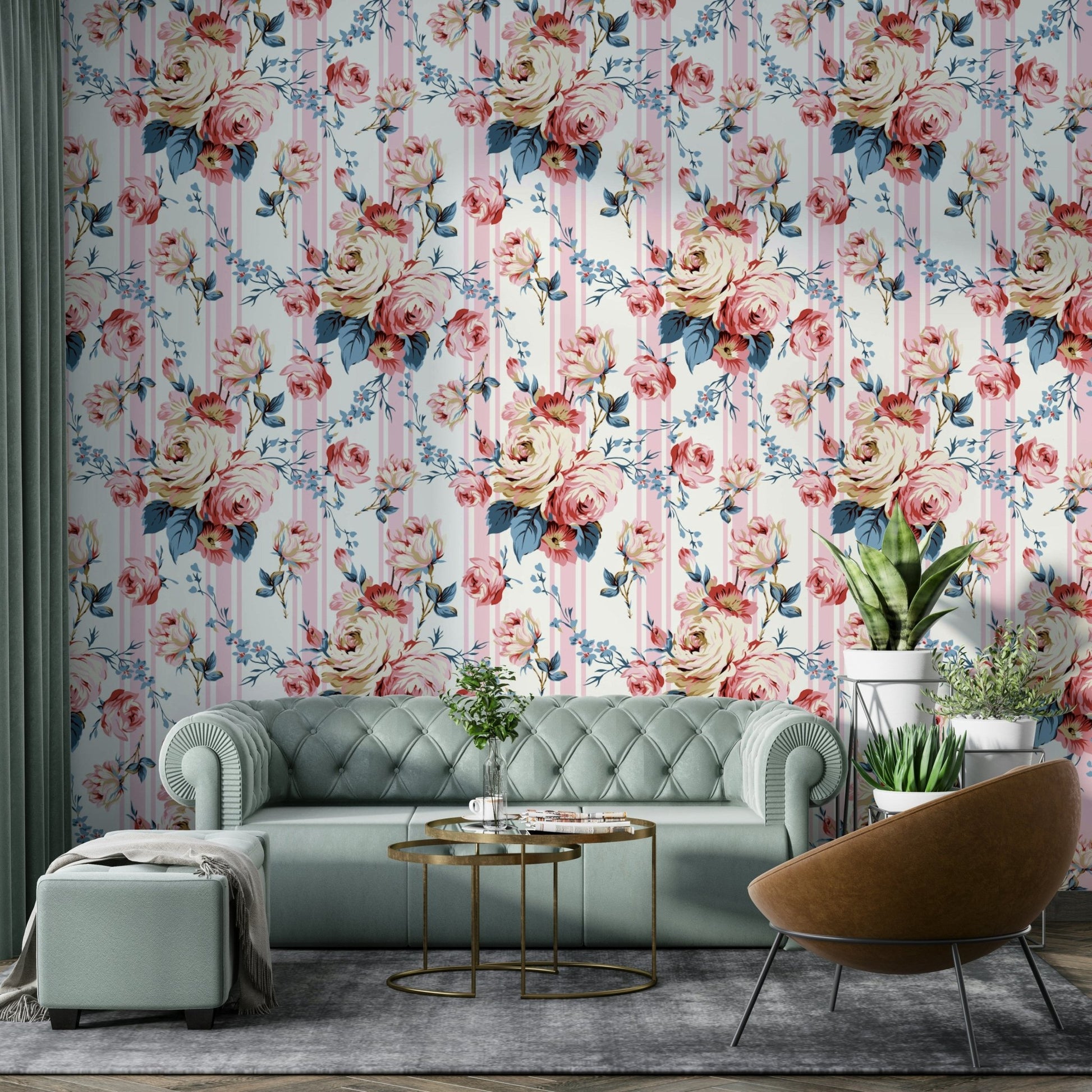 Classic wallpaper with roses and lines

