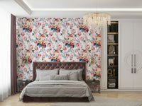 Pink rose mural with vertical stripe pattern

