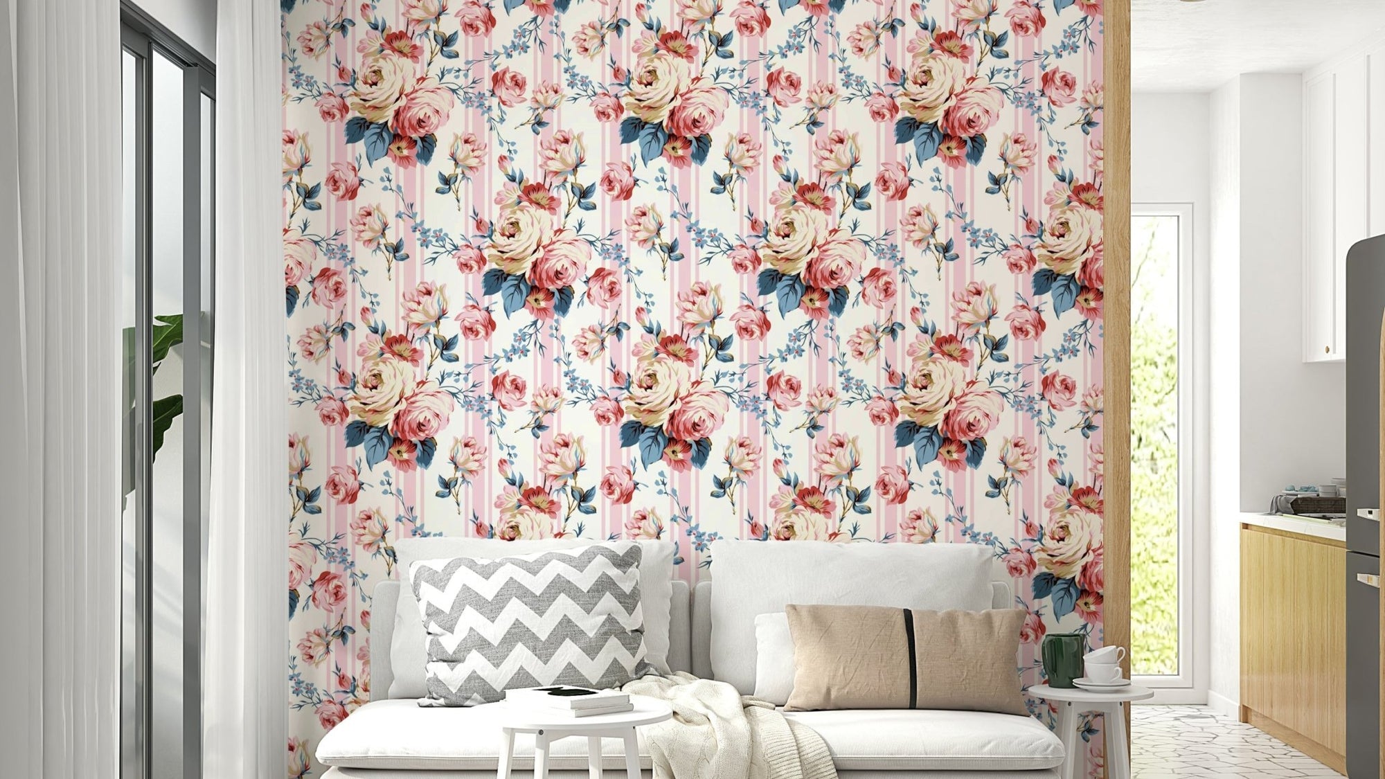 Soft rose and stripe wall mural close-up, GD1463
