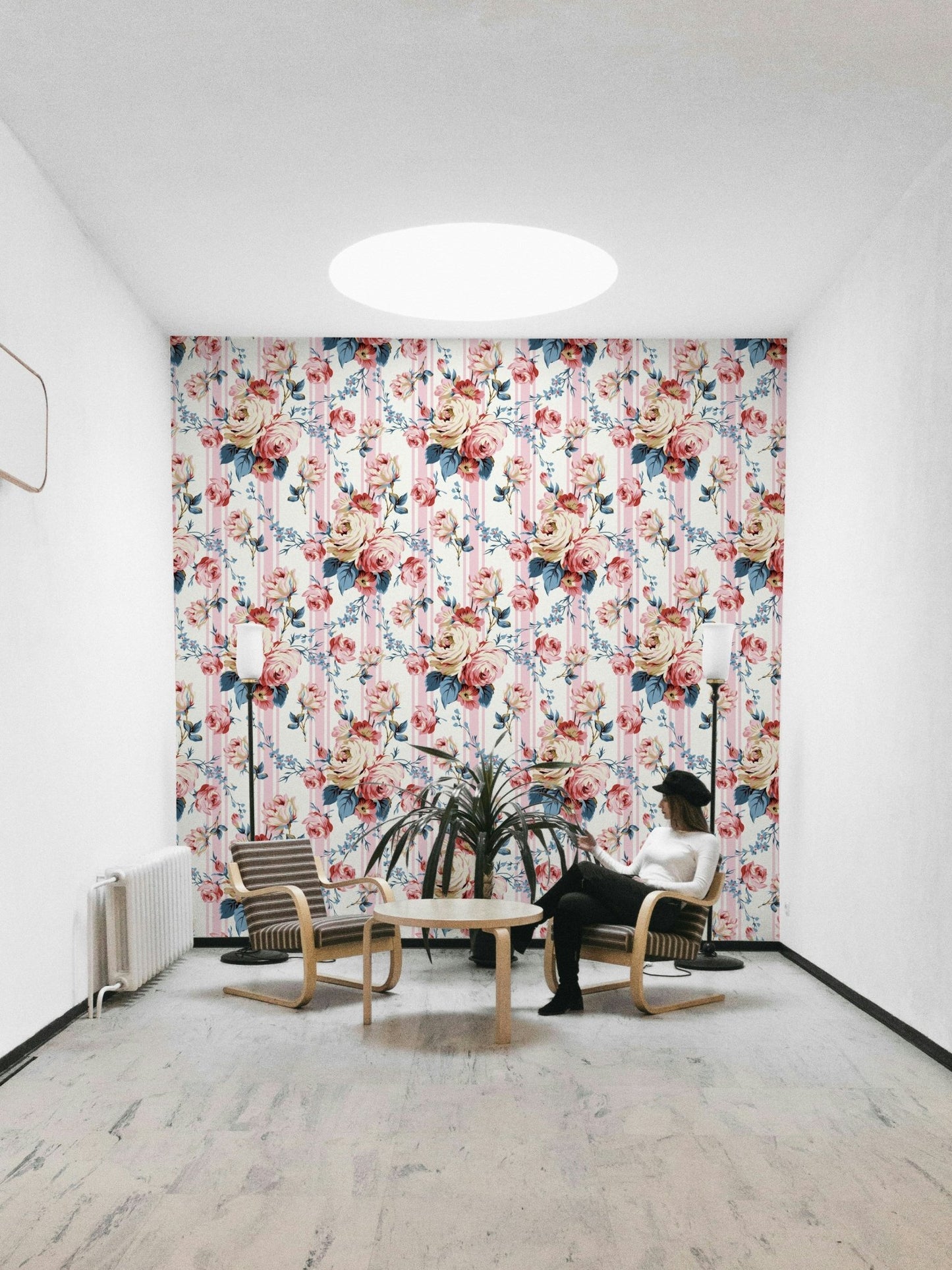 Blush Rose & Stripe mural for bedrooms

