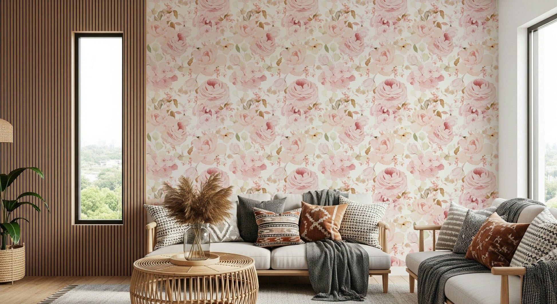 Peel and stick wallpaper Blush Rose bouquet design