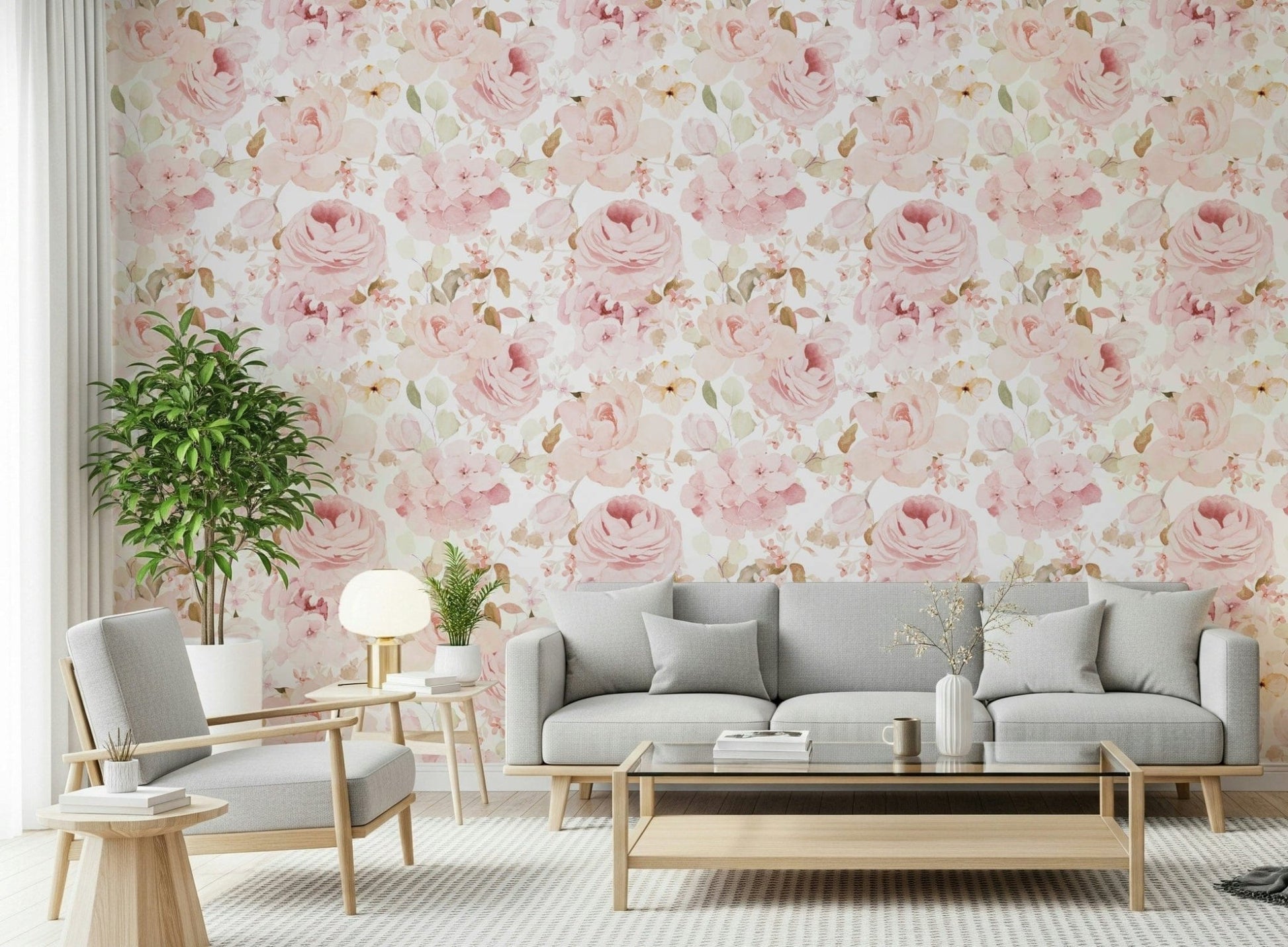 Blush Rose Summer Garden wall mural soft pink flowers