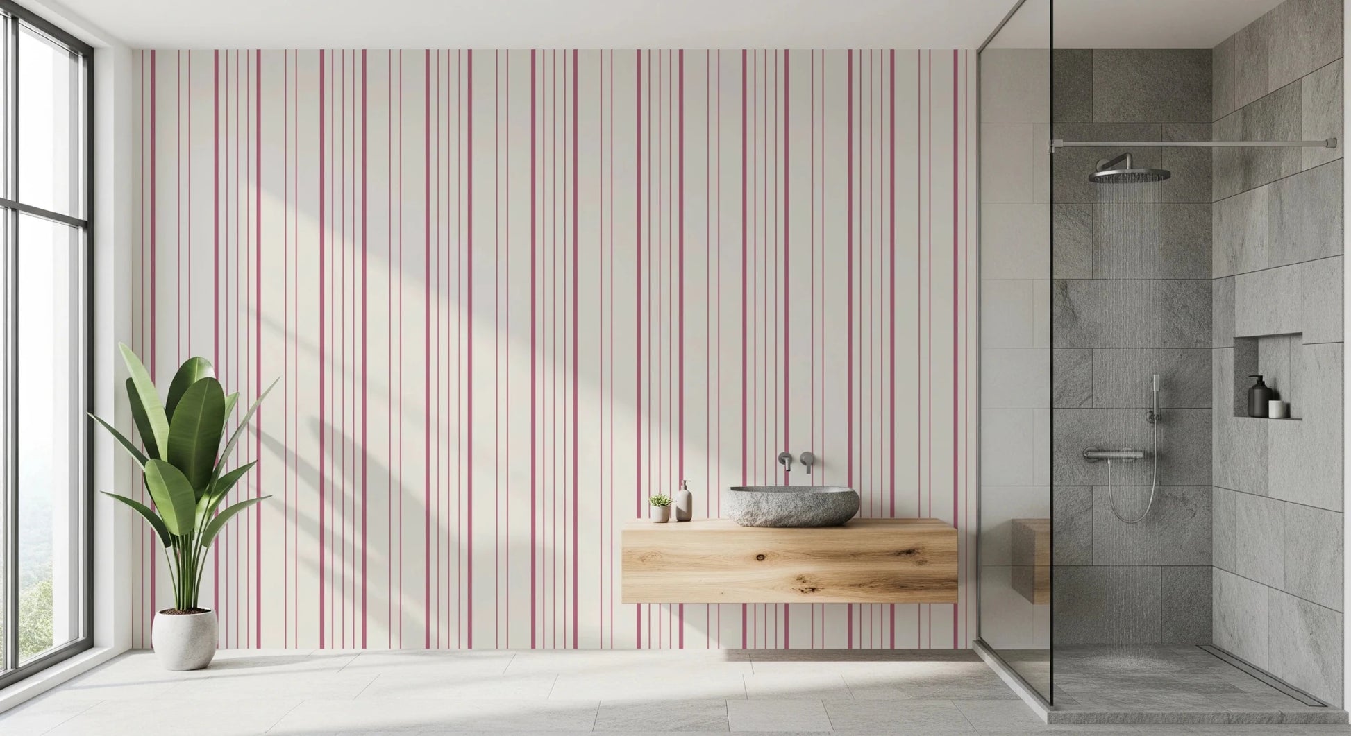 Bathroom area enhanced by Blush Stripes Wallpaper with soft linear detail, GD8224