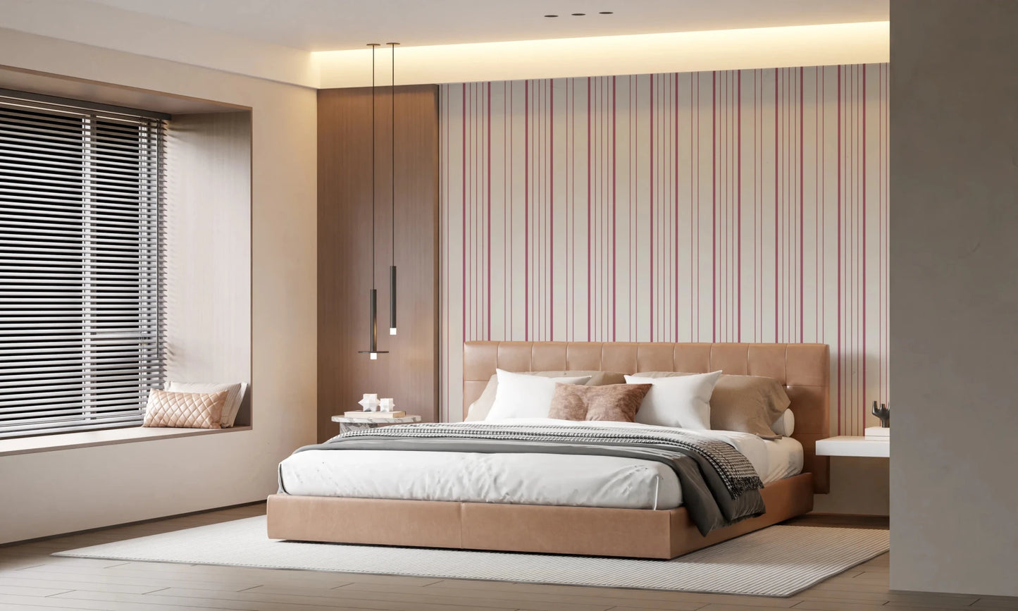 Contemporary bedroom featuring blush stripe wallpaper with calm vertical flow, GD8224