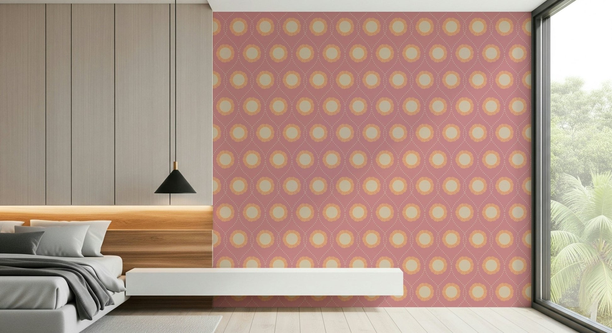 Elegant Blush Sunburst Wallpaper⁠ for bedrooms