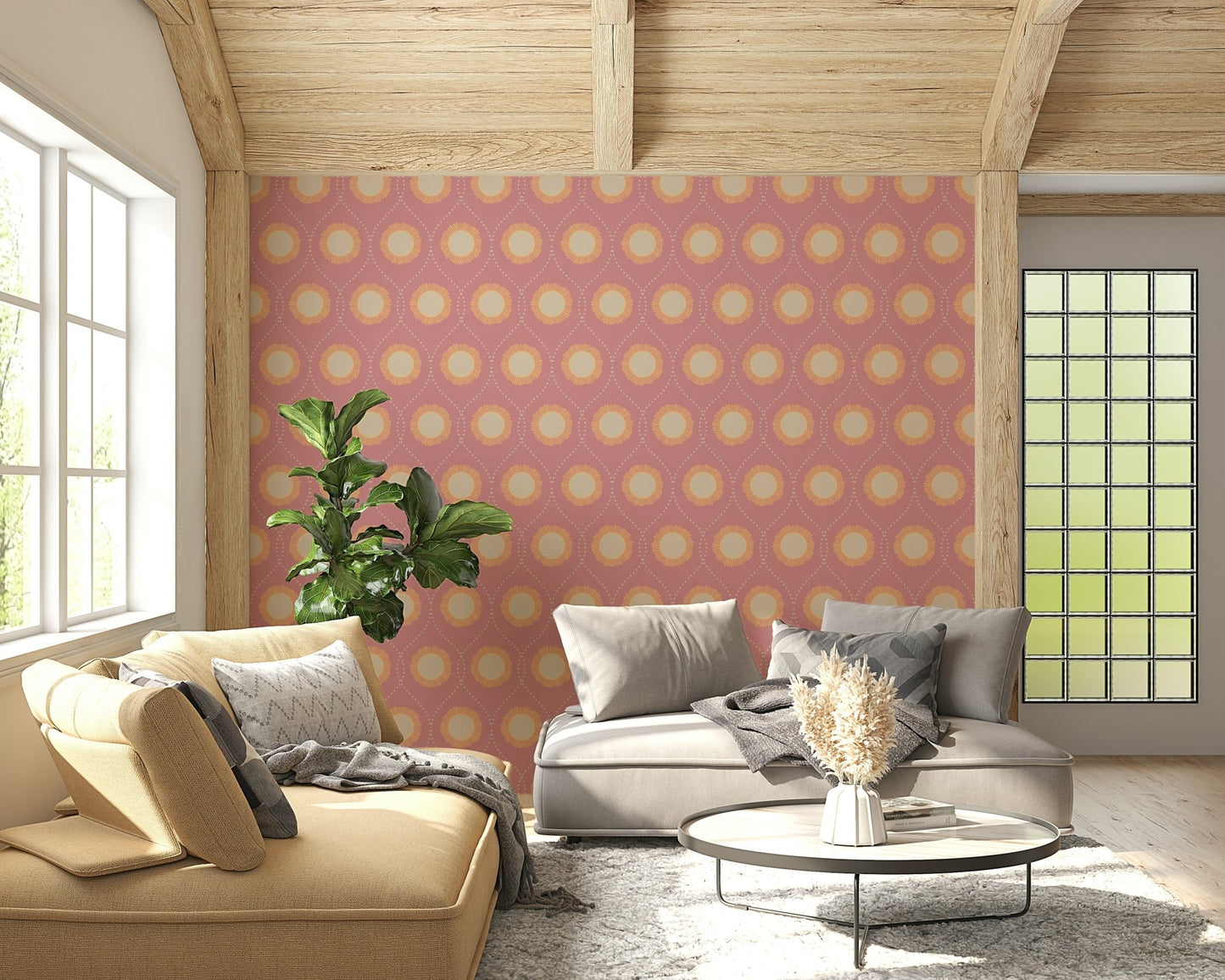 Gentle Blush Sunburst Wallpaper⁠ circular motif